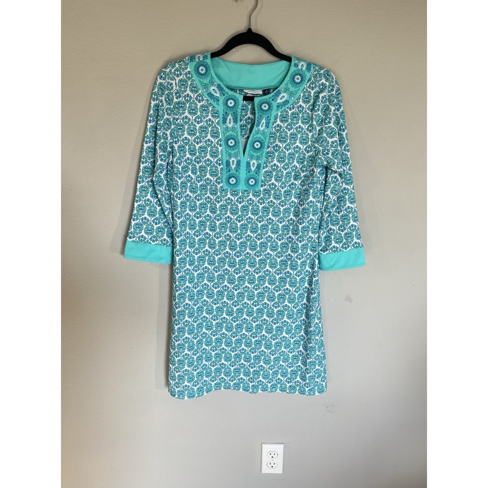 Cabana Life Dress Size S UPF 50+ 3/4 Sleeve Resort Beach Cruise Turquoise Modest